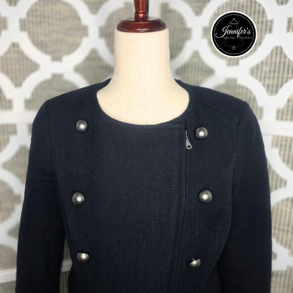 Talbots Black Textured Military Style Full Moto Zip Jacket Blazer Size 6 - Picture 3 of 13